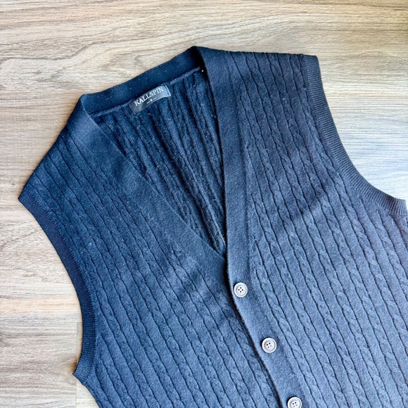 Kallspin Wool Black Button-Front Cable Knit Slim Sweater Vest Size M - Picture 4 of 8